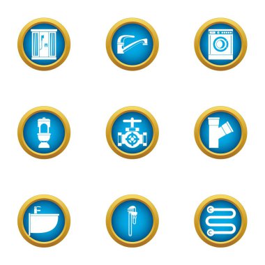 Temiz boru Icons set, düz stil