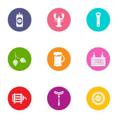 Tek tek parti Icons set, düz stil