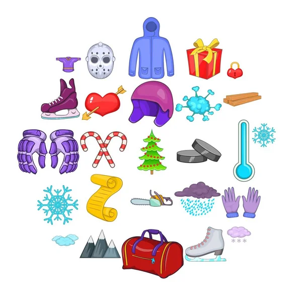 Inverno coisas ícones conjunto, estilo dos desenhos animados — Vetor de Stock
