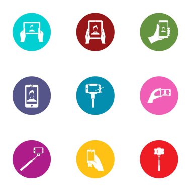 Selfie sopa Icons set, düz stil