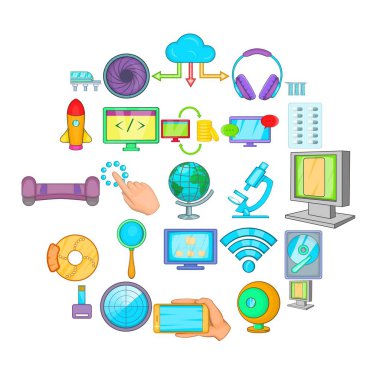 Teknik Icons set, karikatür tarzı