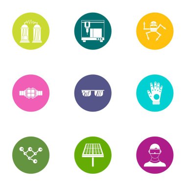 Robotik teknoloji Icons set, düz stil