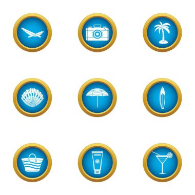 Tatilci Icons set, düz stil