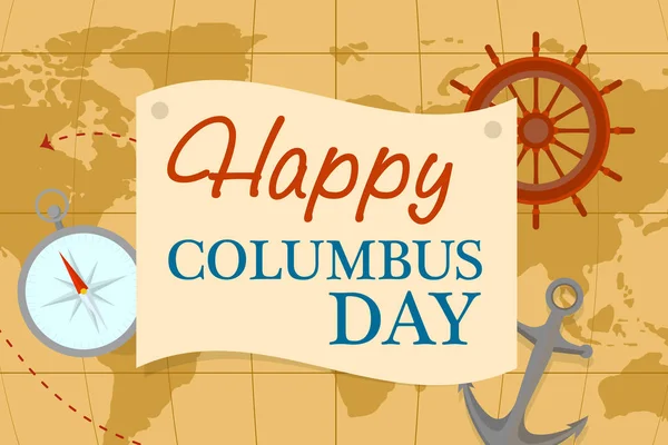 Mapa del mundo columbus day concept background, flat style — Vector de stock