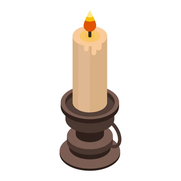 Burning candle icon, isometric style — Stock Vector