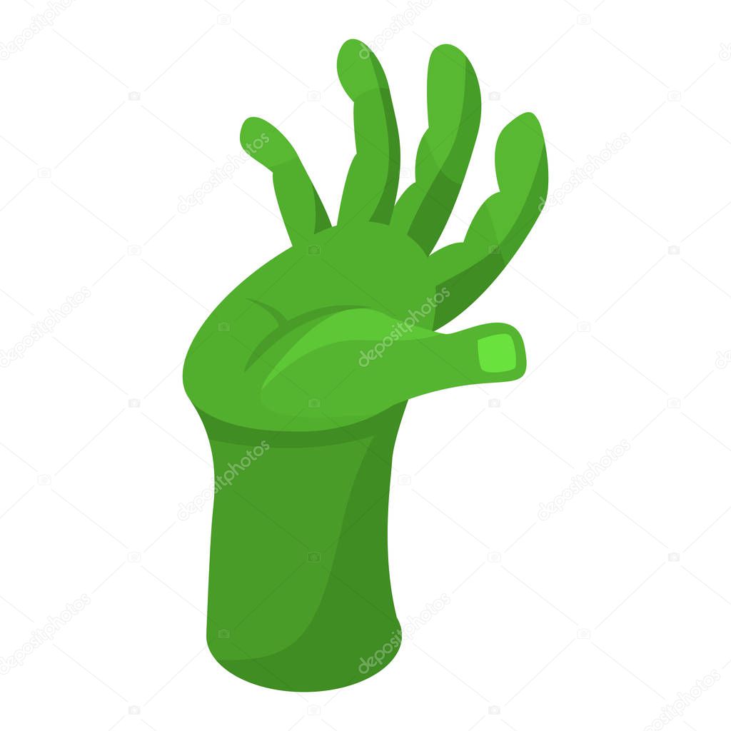 Green zombie hand icon, isometric style