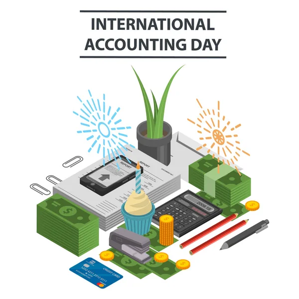 International Accounting Day Konzept Hintergrund, isometrischer Stil — Stockvektor