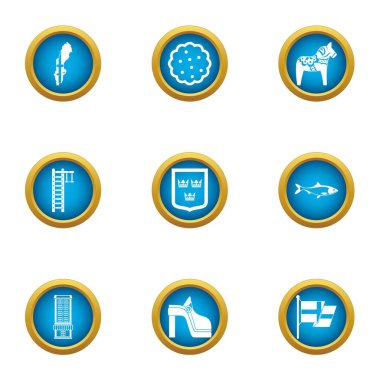 Batılı simgeler ayarla, stil düz