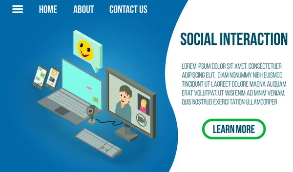 Social interaction concept banner, isometric style