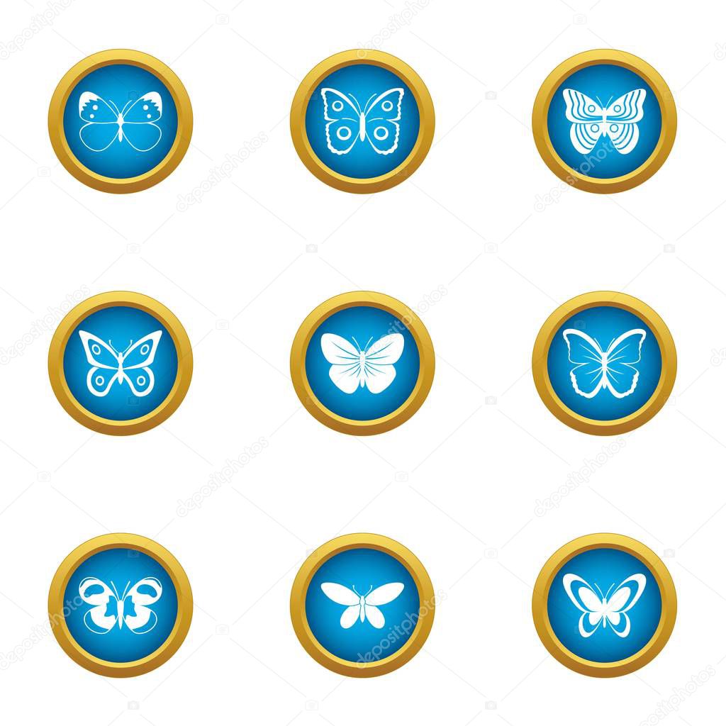 Night insect icons set, flat style