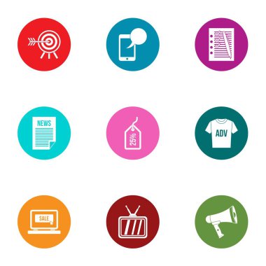 Kapsamlı haber Icons set, düz stil