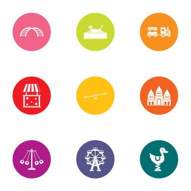 Çocuksu şehir Icons set, düz stil