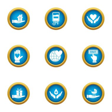 Kurtarma çocuk Icons set, düz stil