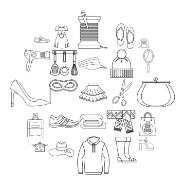 Giysi Icons set için yürüme, anahat stili