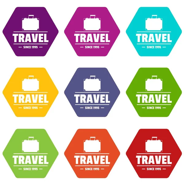 Trip bags icons set 9 vector — Stock Vector