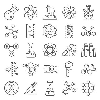 Kimya laboratuarı simgesi seti, özet biçimi