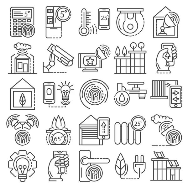 Intelligent building system icon set, outline style — Stock Vector