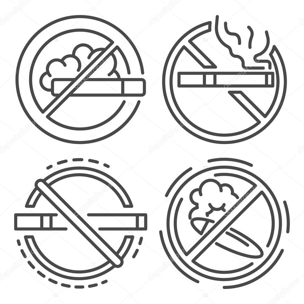 No smoking sign icon set, outline style