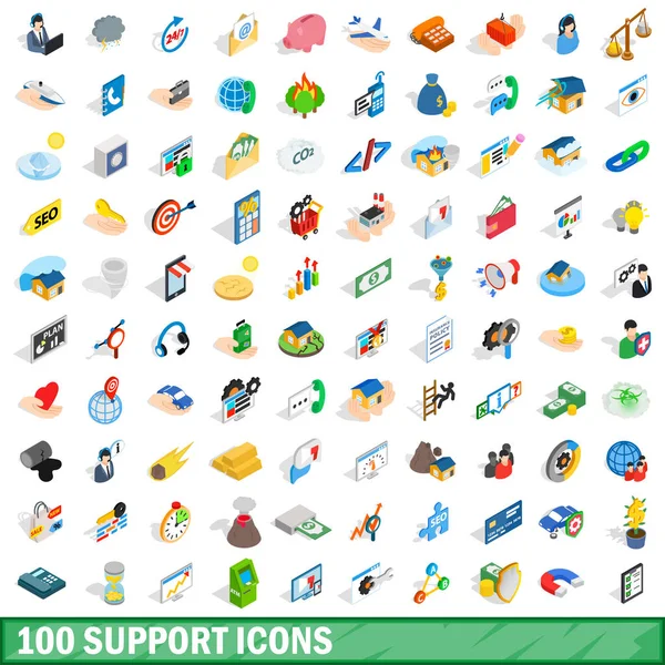 100 iconos de soporte conjunto, estilo isométrico 3d — Vector de stock