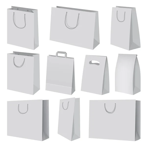 Paper bag mockup set, realistic style — Stock Vector