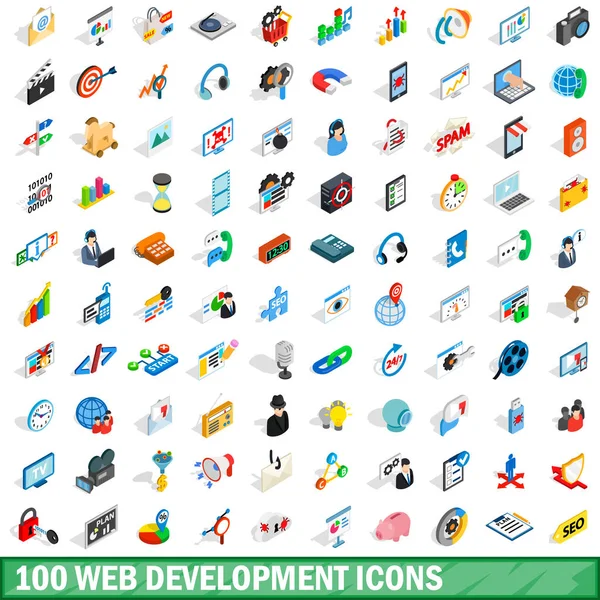 100 웹 개발 아이콘 세트, 등각 투영 3 차원 스타일 — 스톡 벡터