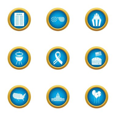 Sokak barbekü Icons set, düz stil