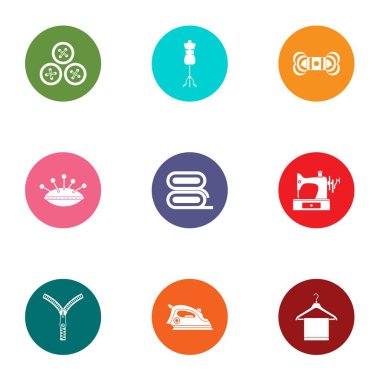 Saptamak kumaş Icons set, düz stil