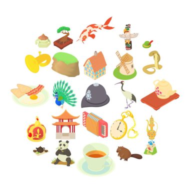 Çin Icons set, karikatür tarzı