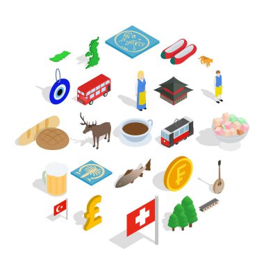 Orta Avrupa Icons set, izometrik tarzı