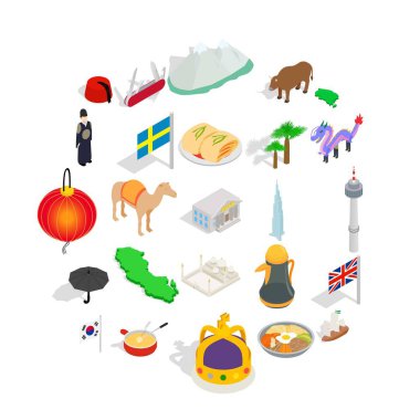 Europe Icons set, izometrik tarzı