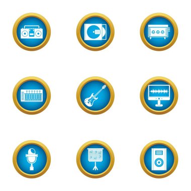 Retro performans Icons set, düz stil