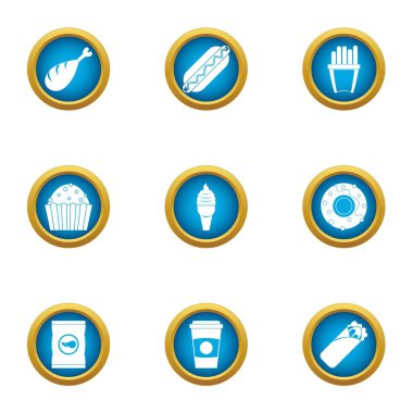 Türk fastfood Icons set, düz stil