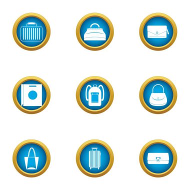 Bayanlar Icons set, düz stil çanta