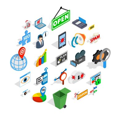 SEO Icons set, izometrik stili