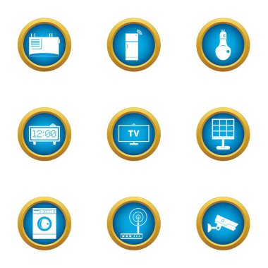 Gözlenen ev Icons set, düz stil