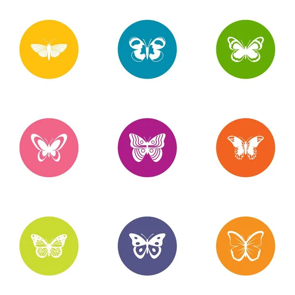 Flap of butterfly icons set, flat style — Stock Vector