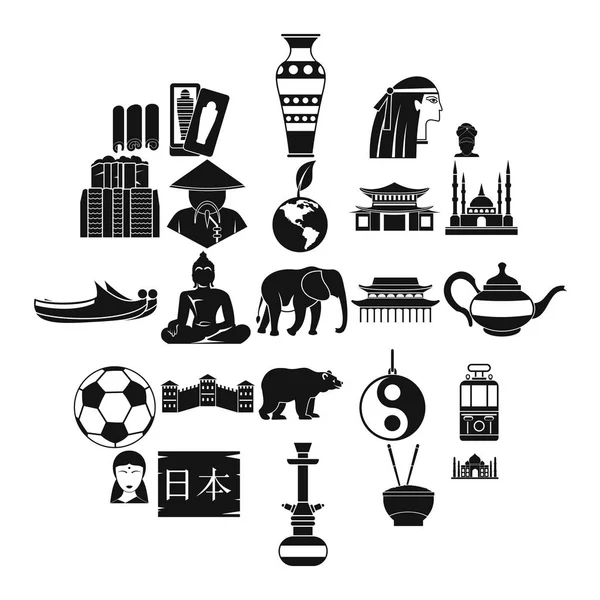 Viajar en conjunto de iconos de Asia, estilo simple — Vector de stock