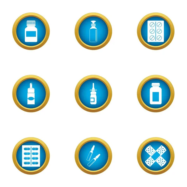 Medische drug iconen set, vlakke stijl — Stockvector