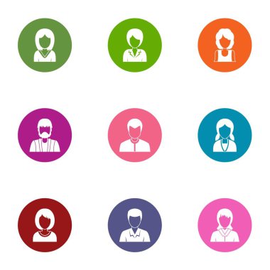 Saç modeli Icons set, düz stil