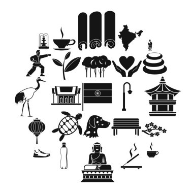 Dövüş sanatları Icons set, basit tarzı