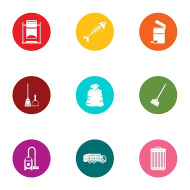 Ev çöp Icons set, düz stil