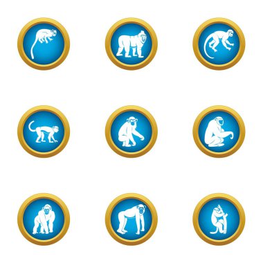 Bu pembe maymun Icons set, düz stil