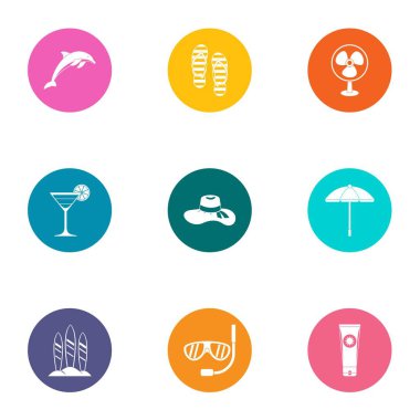 Kıyı şeridi Icons set, düz stil