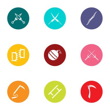 Metal silah Icons set, düz stil