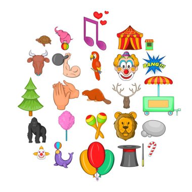 Hayvanat Bahçesi sirk Icons set, karikatür tarzı