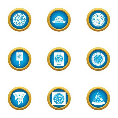 Büyük pizza Icons set, düz stil