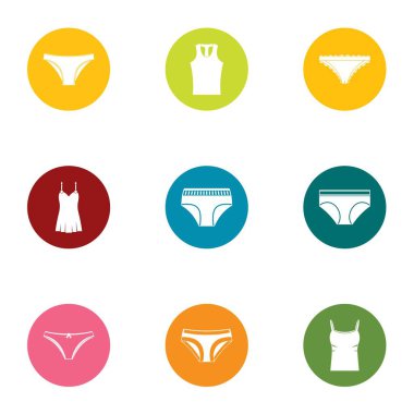 Erotik çamaşır Icons set, düz stil