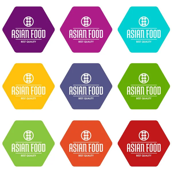 Calidad asiática comida iconos conjunto 9 vector — Vector de stock