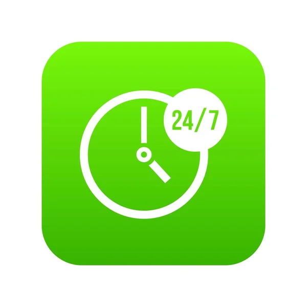 Klockan 24 7 ikonen digital green — Stock vektor