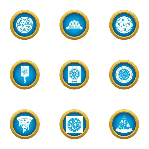 Büyük pizza Icons set, düz stil